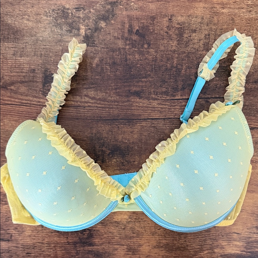 Delicates Ruffled Yellow and Blue Bra